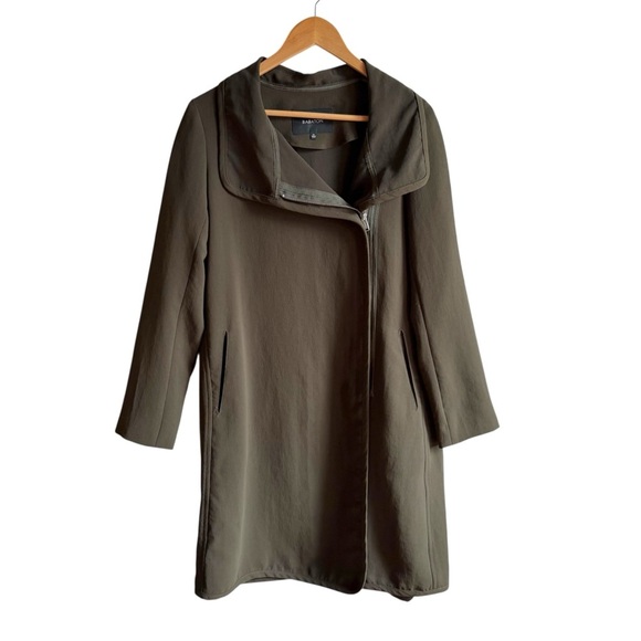 Aritzia Babaton Cormac Coat XS Olive Green Waterfall Drape Asymmetrical Zip - Picture 10 of 15